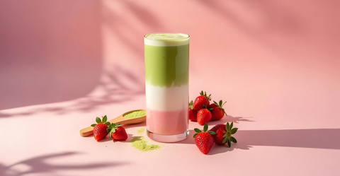 Strawberry Matcha Refresher with Oi Boba Popping Pearls | Oi Boba